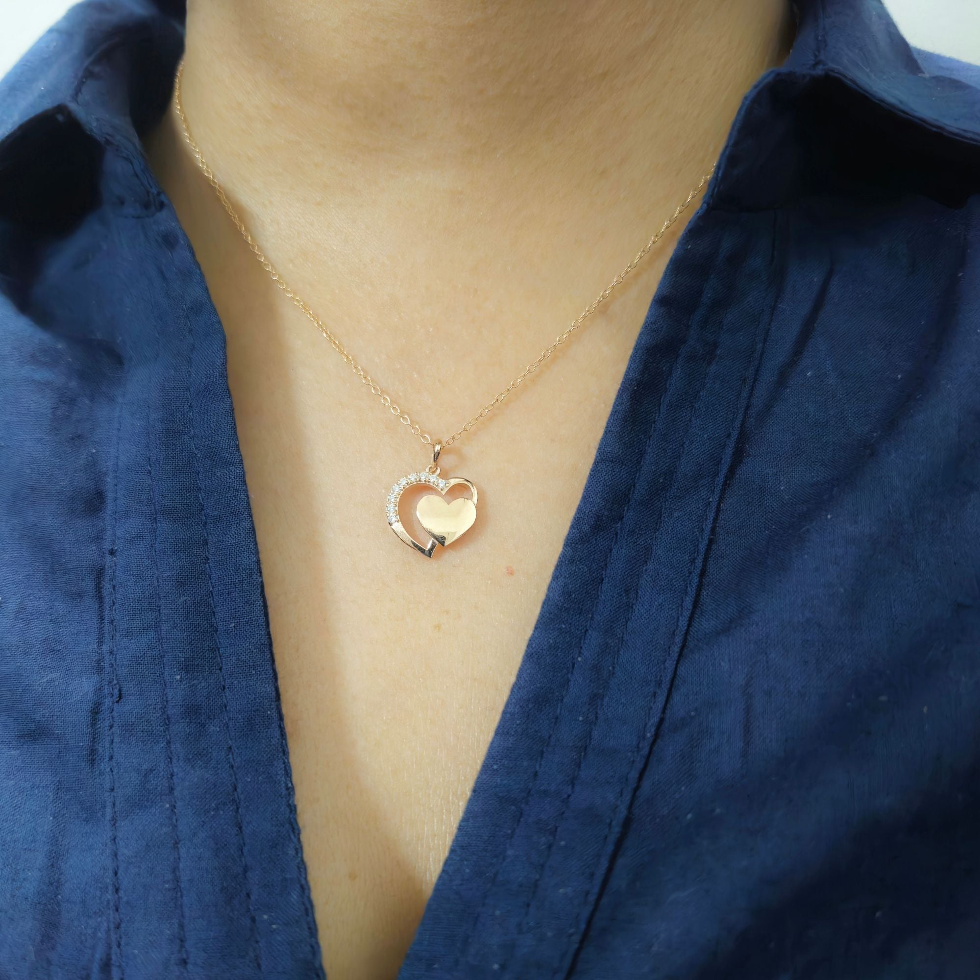 Rose Gold-Plated 925 Sterling Silver Interlocking Heart Pendant and Earrings Set With Cubic Zirconia