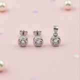 925 Sterling Silver Bezel-Set Round Cut Cubic Zirconia Pendant and Earrings Set