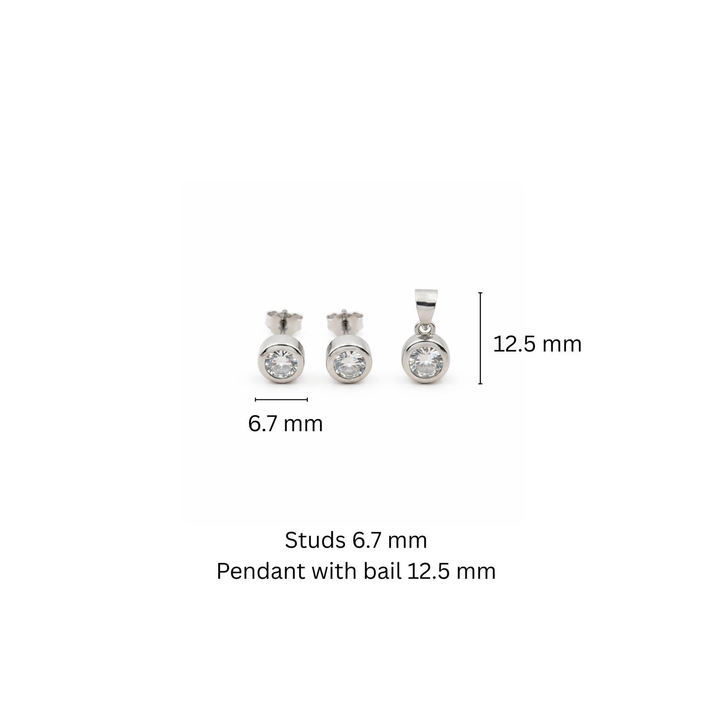 925 Sterling Silver Bezel-Set Round Cut Cubic Zirconia Pendant and Earrings Set
