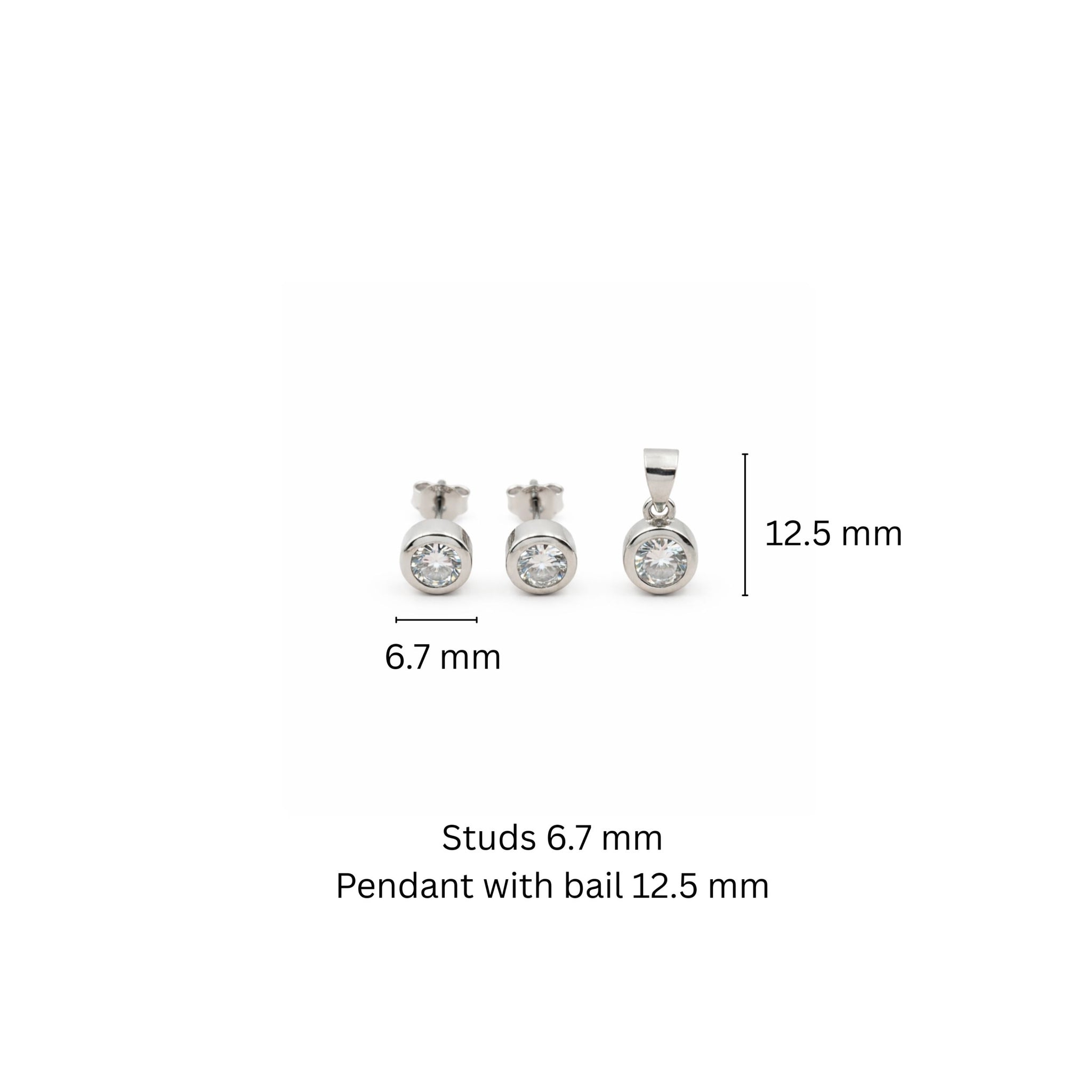 925 Sterling Silver Bezel-Set Round Cut Cubic Zirconia Pendant and Earrings Set