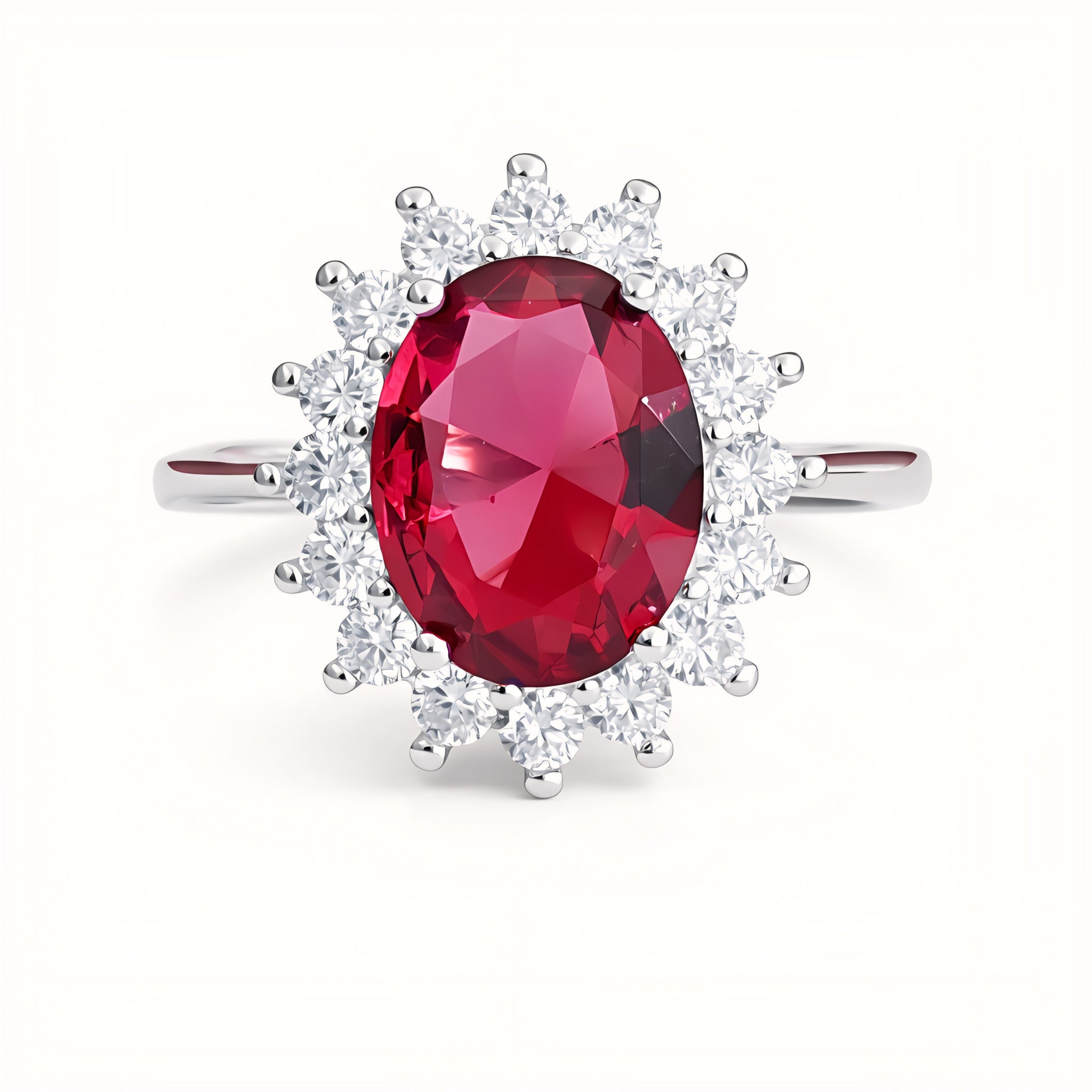 925 Sterling Silver Royal Oval Cut Ruby Bloom Ring with Cubic Zirconia