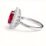 925 Sterling Silver Royal Oval Cut Ruby Bloom Ring with Cubic Zirconia
