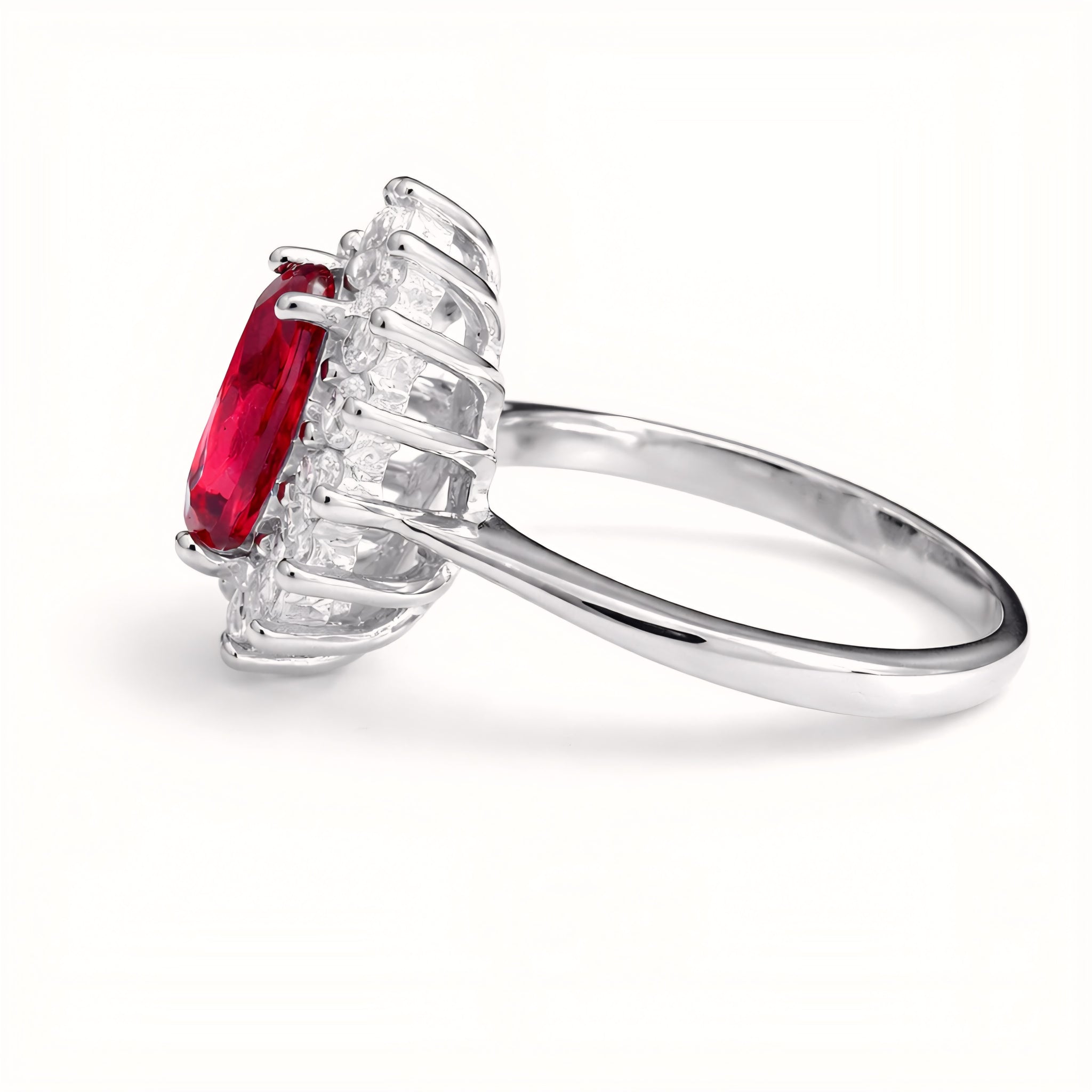925 Sterling Silver Royal Oval Cut Ruby Bloom Ring with Cubic Zirconia