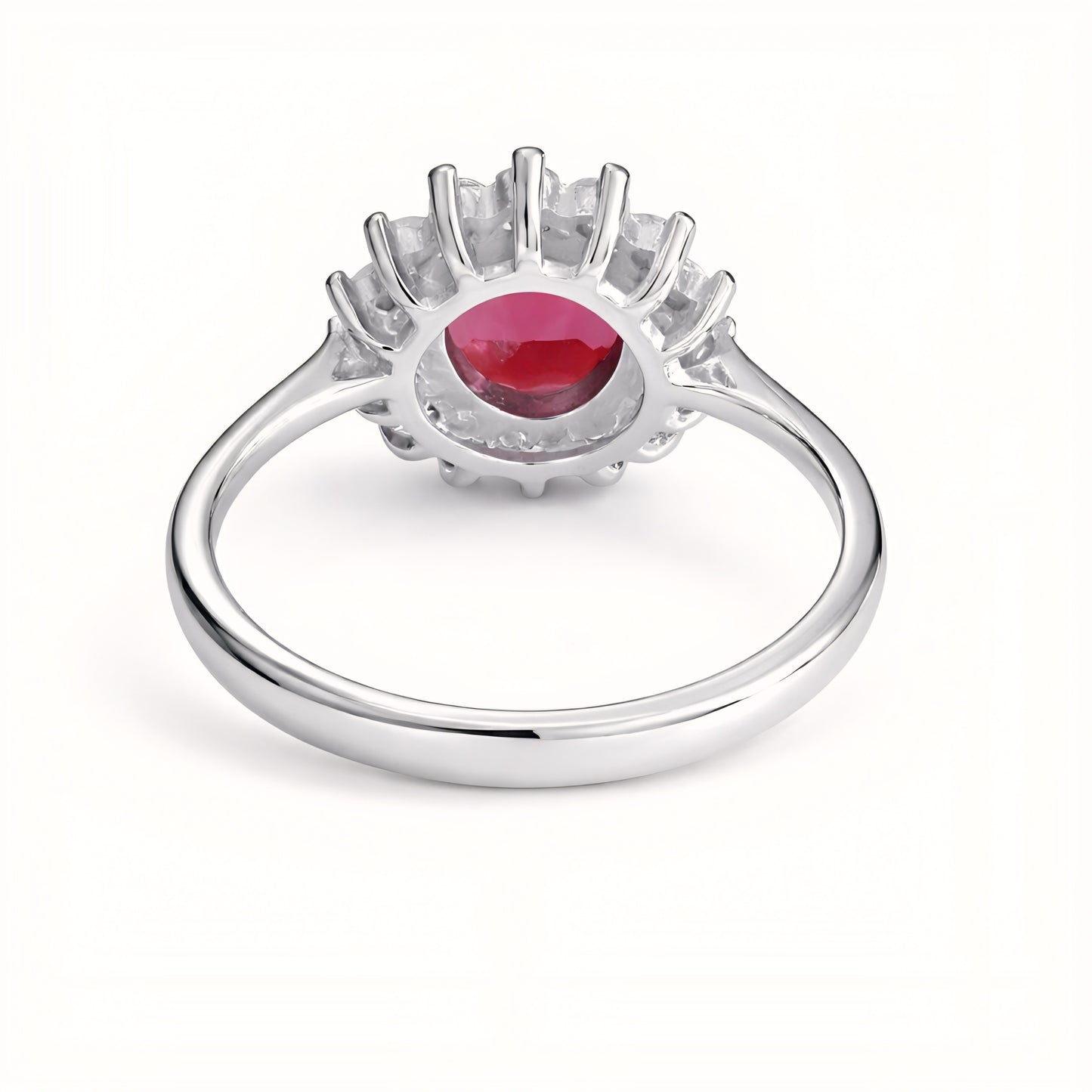 925 Sterling Silver Royal Oval Cut Ruby Bloom Ring with Cubic Zirconia