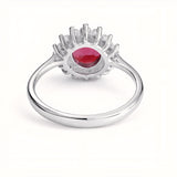 925 Sterling Silver Royal Oval Cut Ruby Bloom Ring with Cubic Zirconia