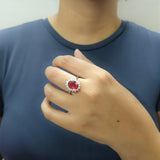 925 Sterling Silver Royal Oval Cut Ruby Bloom Ring with Cubic Zirconia