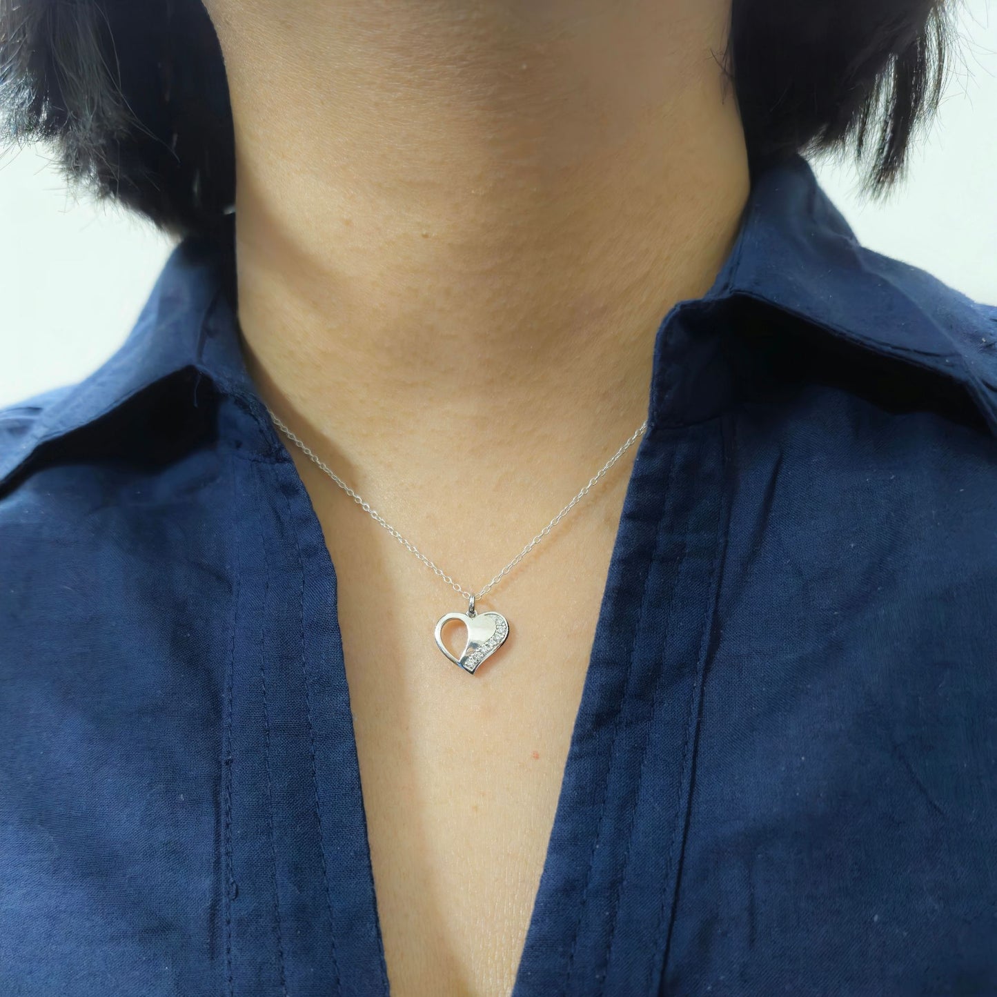 925 Sterling Silver Heart Pendant and Earrings Jewelry Set With Cubic Zirconia