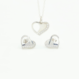 925 Sterling Silver Heart Pendant and Earrings Jewelry Set With Cubic Zirconia
