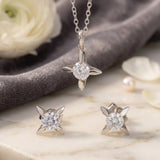 925 Sterling Silver Starburst Solitaire Pendant and Earrings Set With Cubic Zirconia