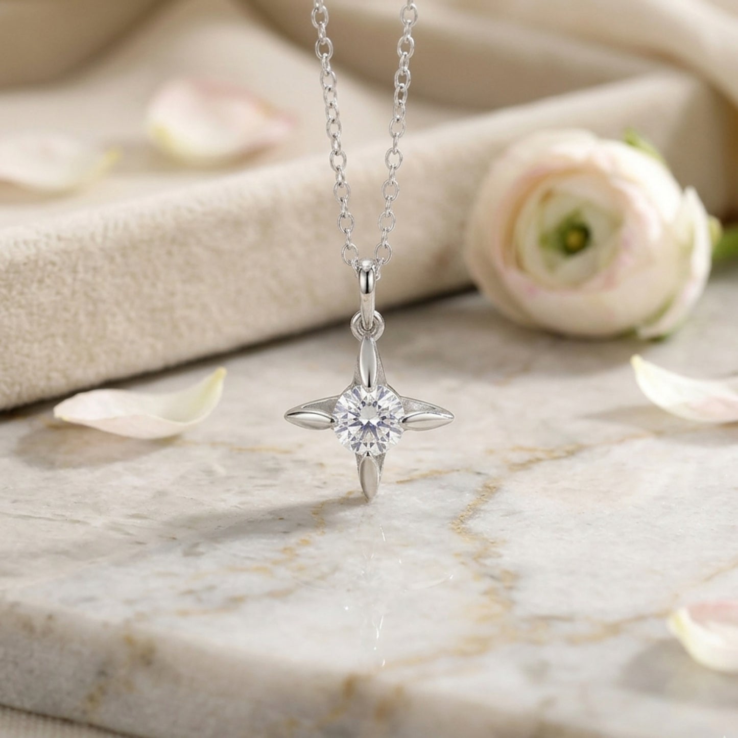 925 Sterling Silver Starburst Solitaire Pendant and Earrings Set With Cubic Zirconia