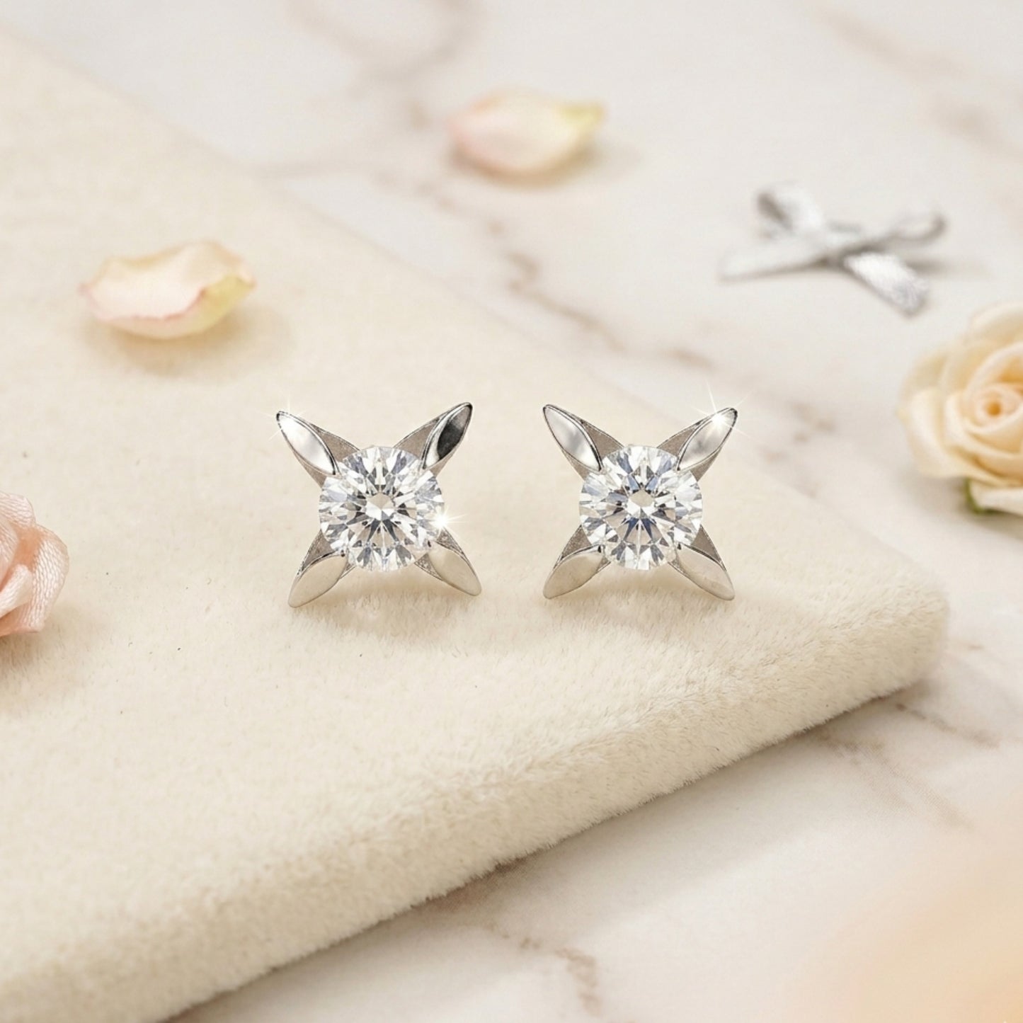 925 Sterling Silver Starburst Solitaire Pendant and Earrings Set With Cubic Zirconia