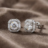 925 Sterling Silver Art Deco Solitaire Halo Stud Earrings with Cubic Zirconia