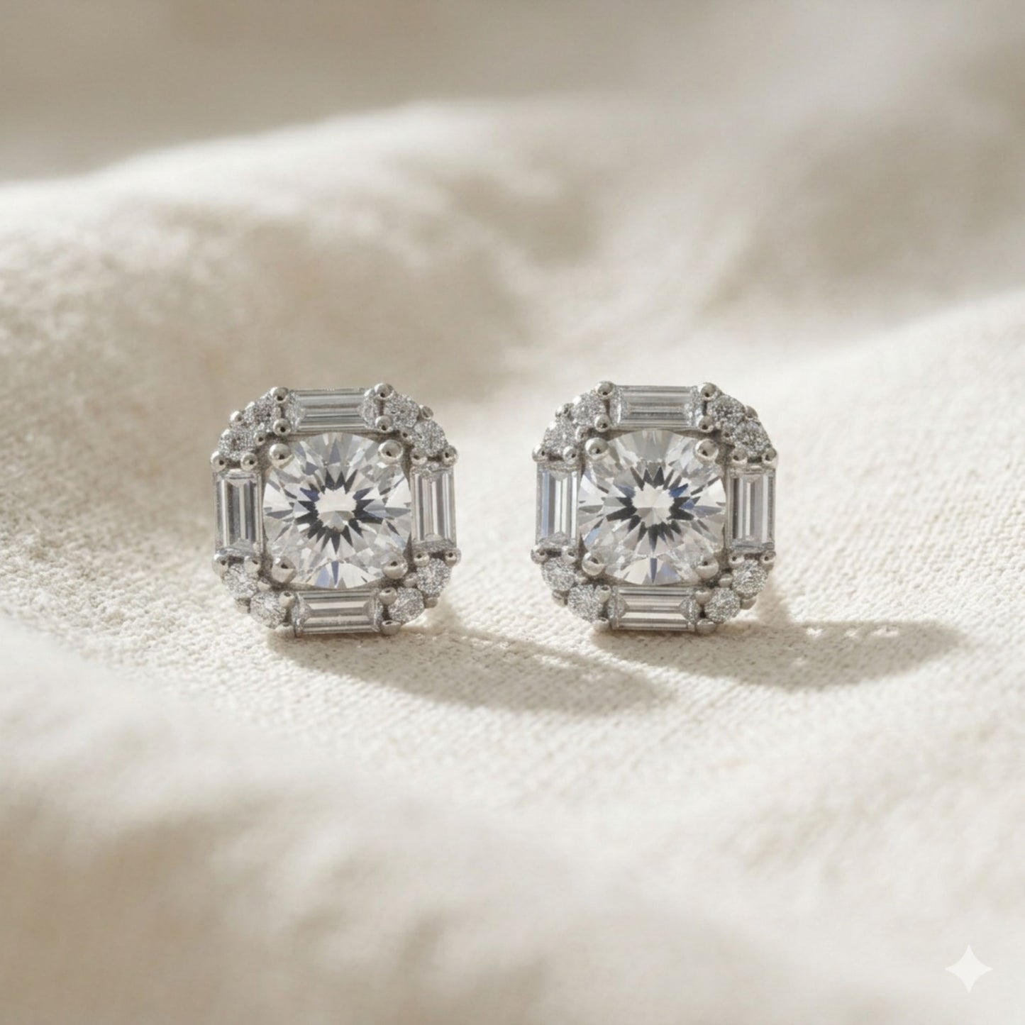 925 Sterling Silver Art Deco Solitaire Halo Stud Earrings with Cubic Zirconia