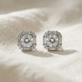 925 Sterling Silver Art Deco Solitaire Halo Stud Earrings with Cubic Zirconia