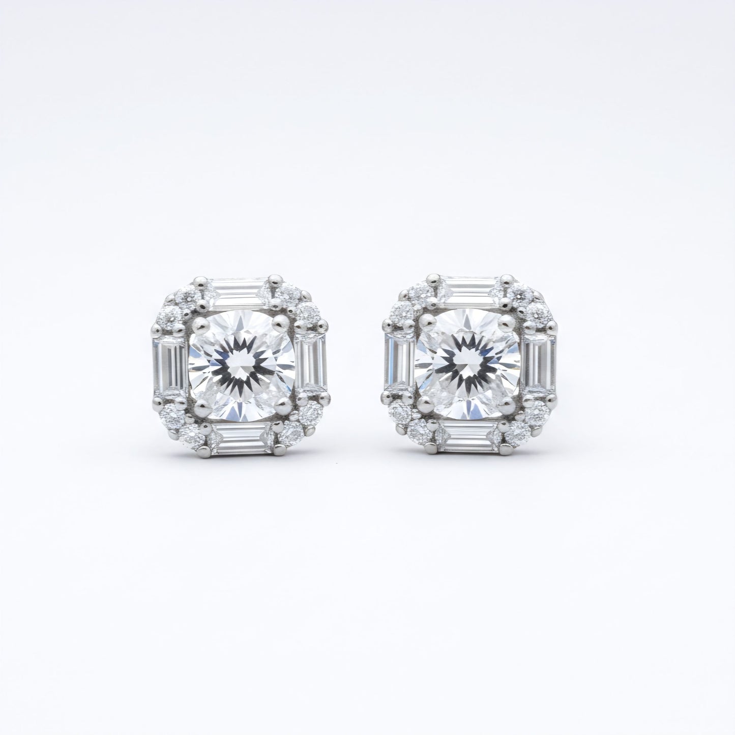925 Sterling Silver Art Deco Solitaire Halo Stud Earrings with Cubic Zirconia