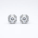 925 Sterling Silver Art Deco Solitaire Halo Stud Earrings with Cubic Zirconia