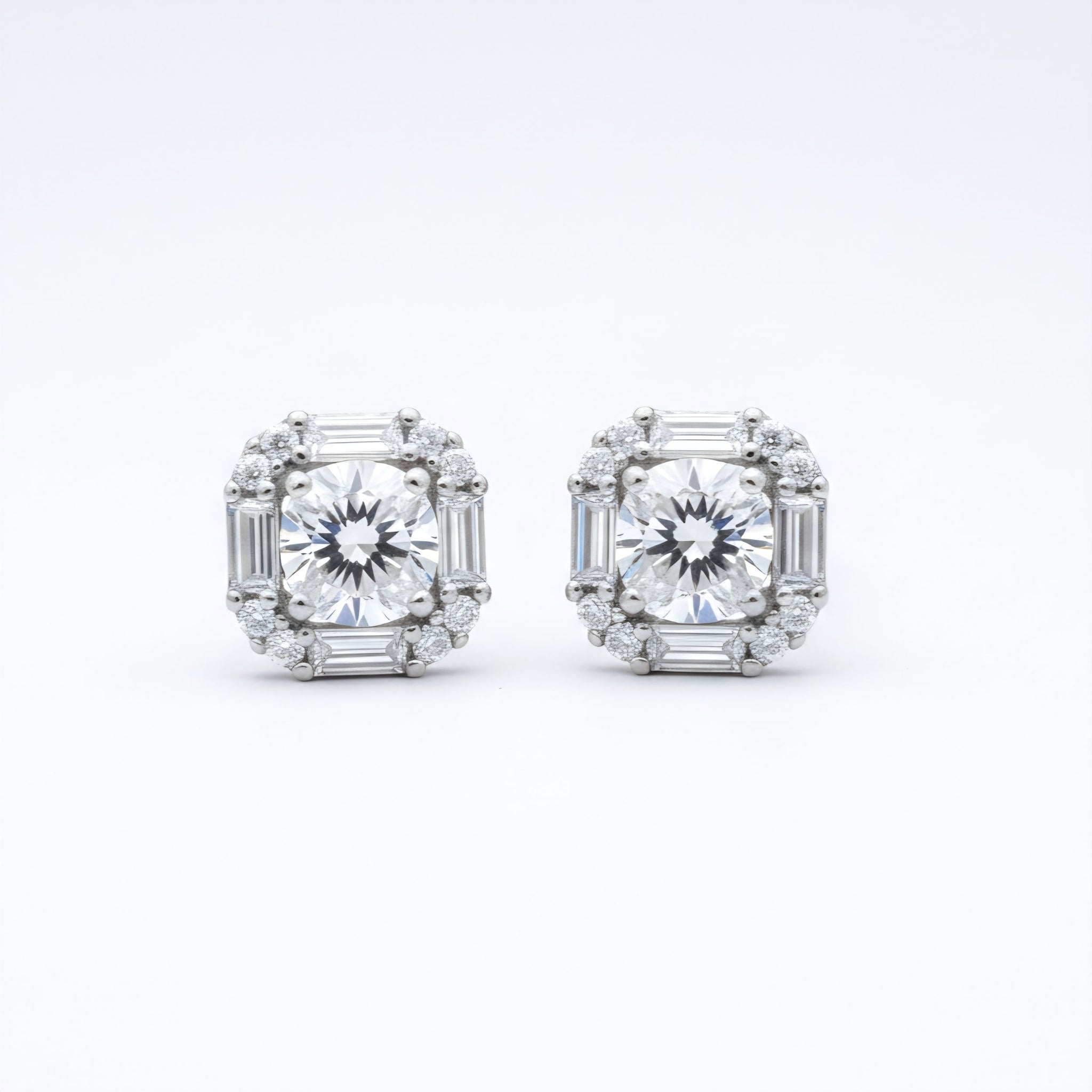 925 Sterling Silver Art Deco Solitaire Halo Stud Earrings with Cubic Zirconia