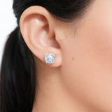 925 Sterling Silver Art Deco Solitaire Halo Stud Earrings with Cubic Zirconia