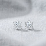 925 Sterling Silver Snowflake Stud Earrings With Round & Baguette Cut Cubic Zirconia