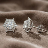 925 Sterling Silver Snowflake Stud Earrings With Round & Baguette Cut Cubic Zirconia