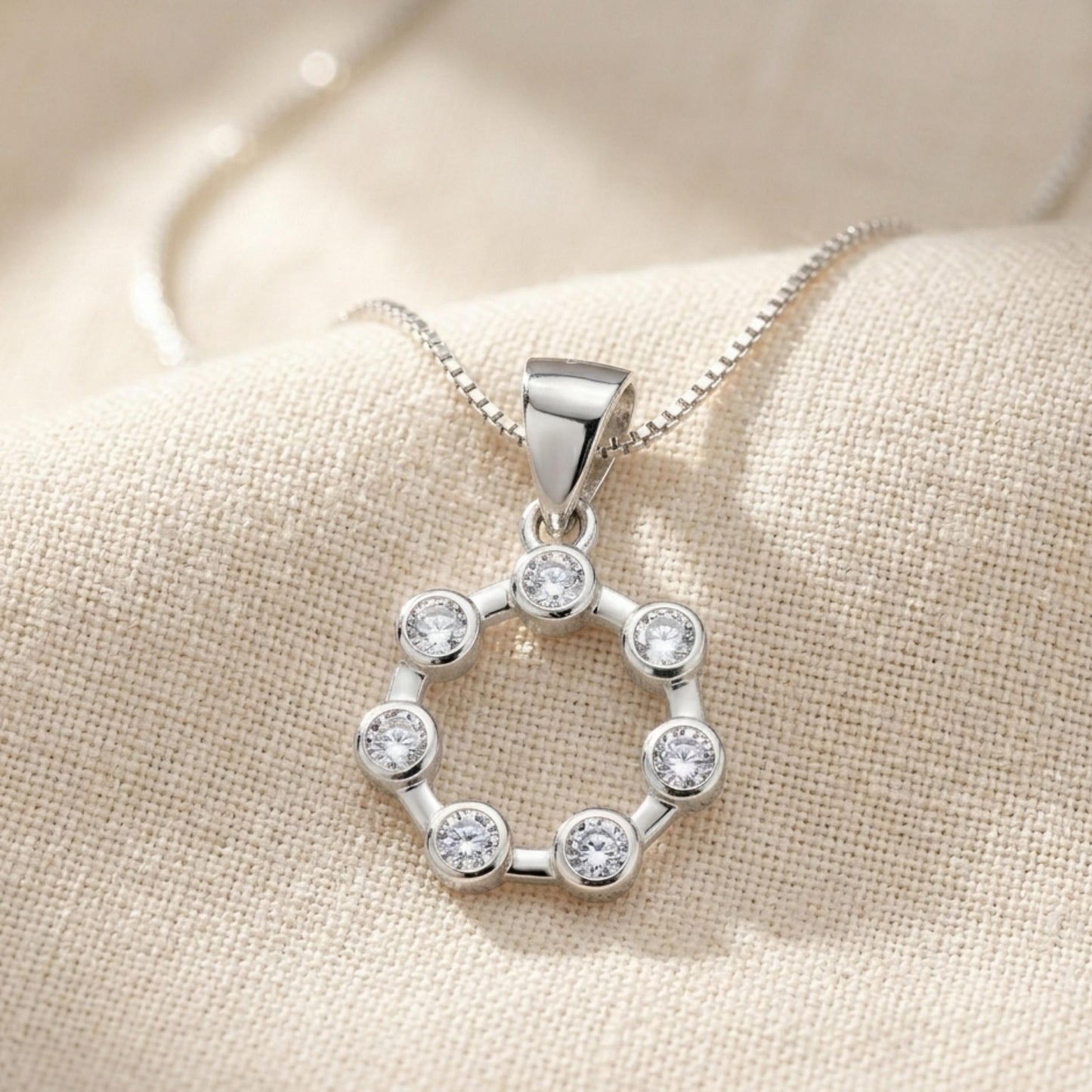 925 Sterling Silver Open Circle Eternity Pendant with Cubic Zirconia