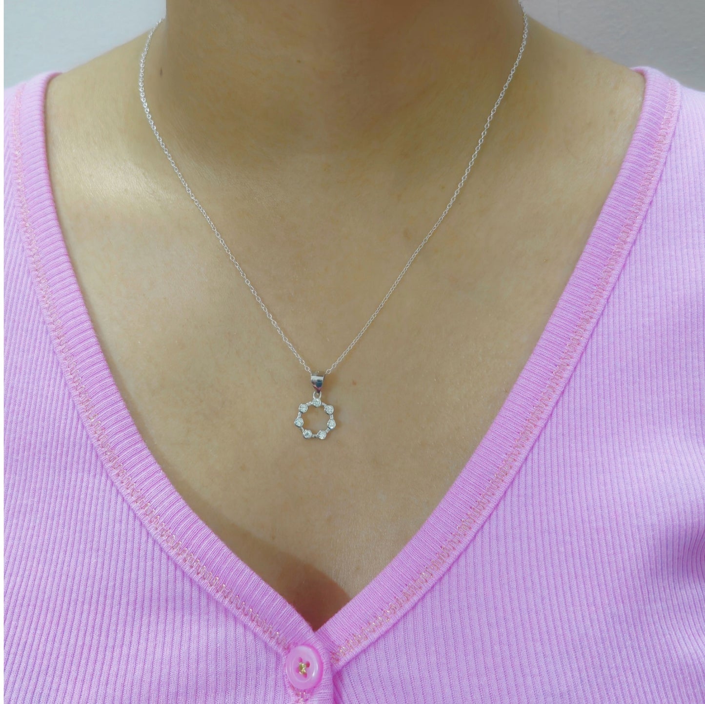 925 Sterling Silver Open Circle Eternity Pendant with Cubic Zirconia