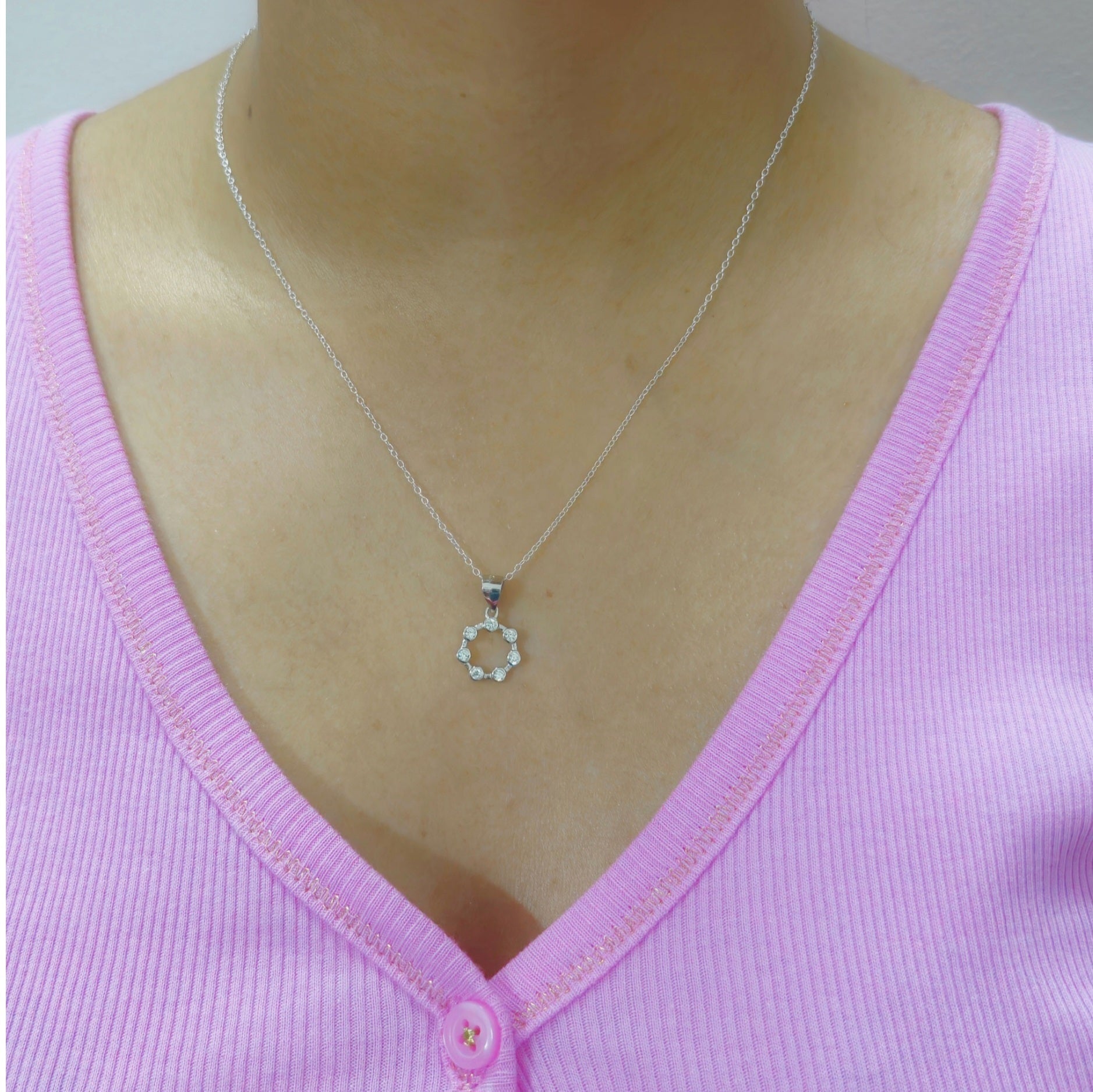 925 Sterling Silver Open Circle Eternity Pendant with Cubic Zirconia