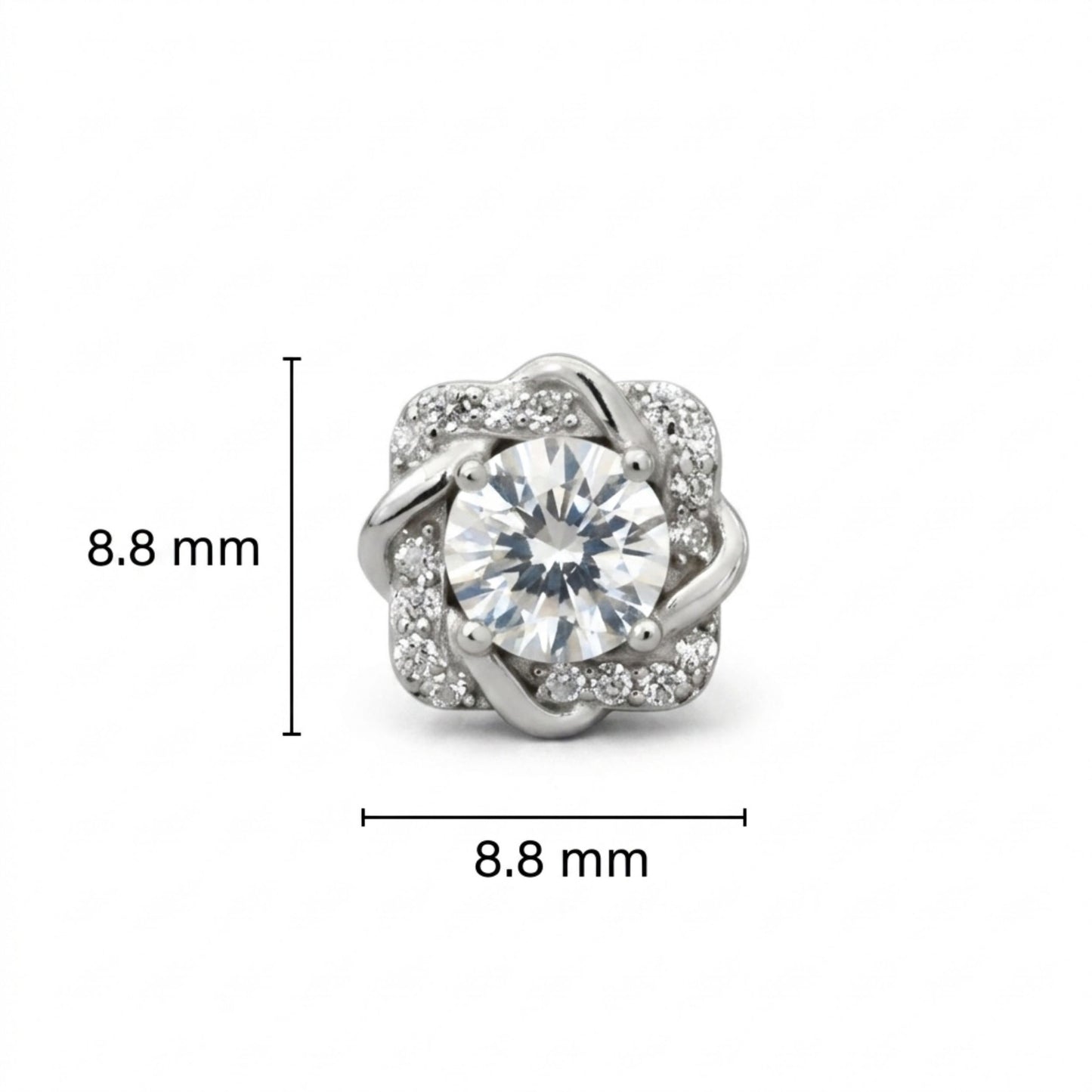 925 Sterling Silver Cushion Floral Halo Stud Earrings With Round Cubic Zirconia Solitaire