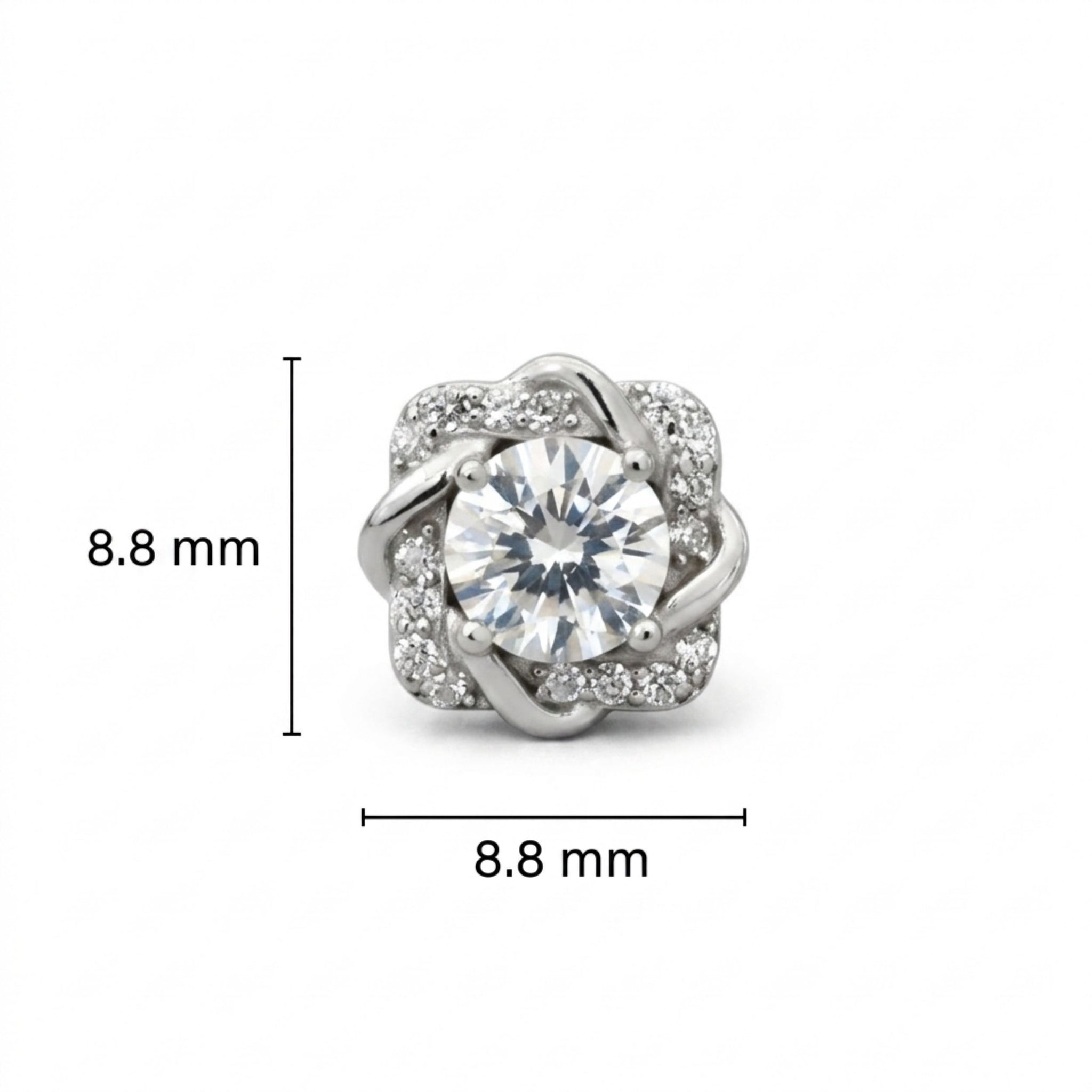 925 Sterling Silver Cushion Floral Halo Stud Earrings With Round Cubic Zirconia Solitaire