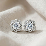 925 Sterling Silver Cushion Floral Halo Stud Earrings With Round Cubic Zirconia Solitaire