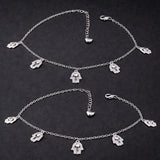 925 Sterling Silver Hamsa Hand Anklet with Dangling Charms and Cubic Zirconia