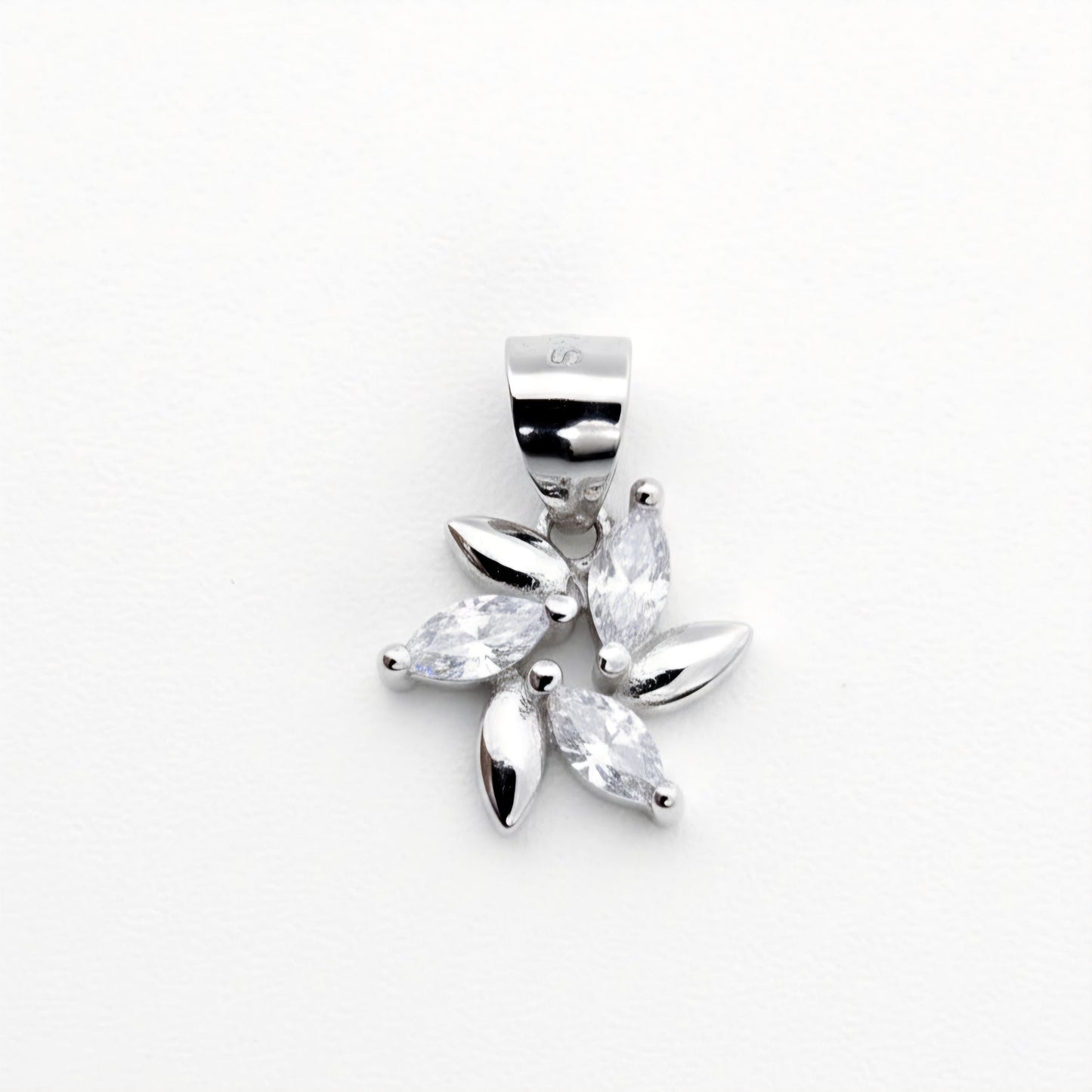 925 Sterling Silver Floral Pinwheel Pendant with Marquise-Cut Cubic Zirconia
