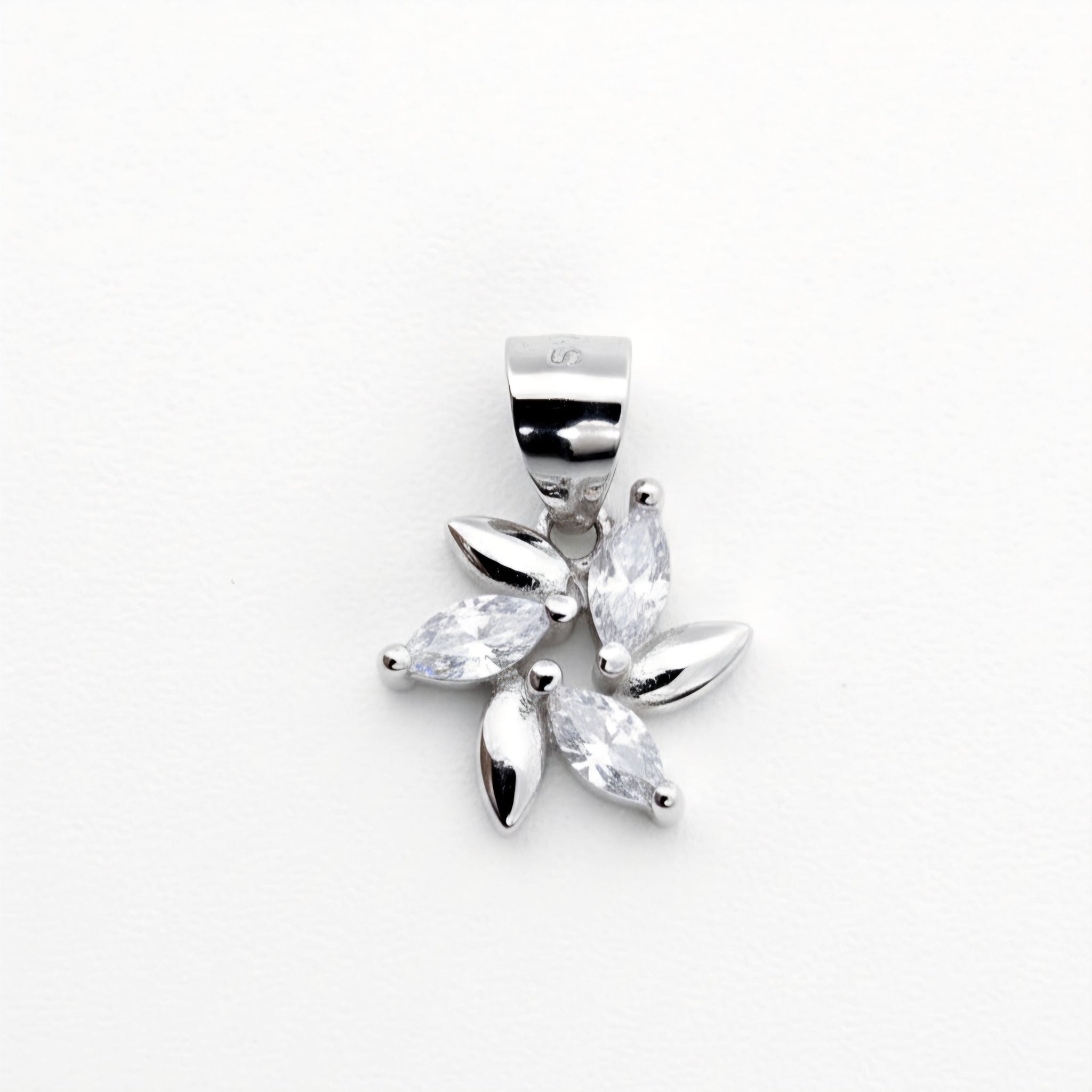 925 Sterling Silver Floral Pinwheel Pendant with Marquise-Cut Cubic Zirconia