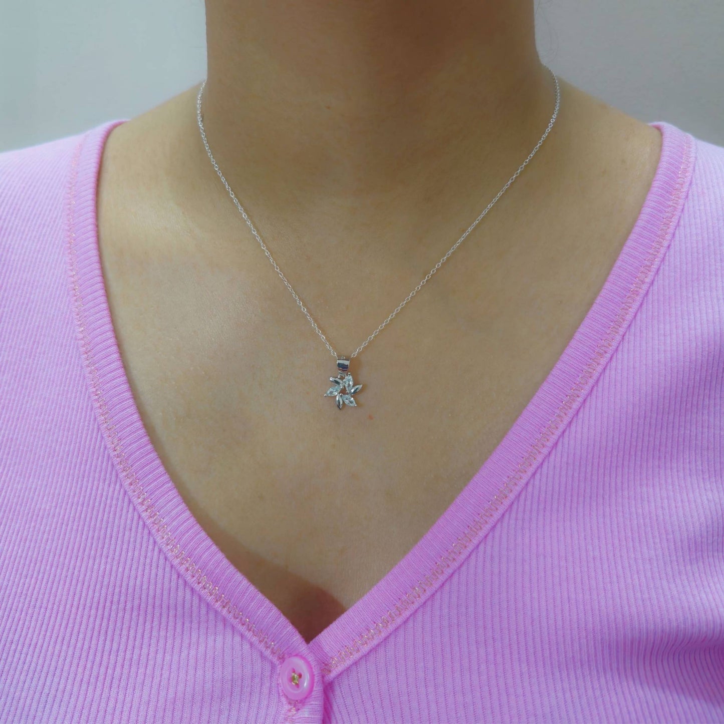 925 Sterling Silver Floral Pinwheel Pendant with Marquise-Cut Cubic Zirconia