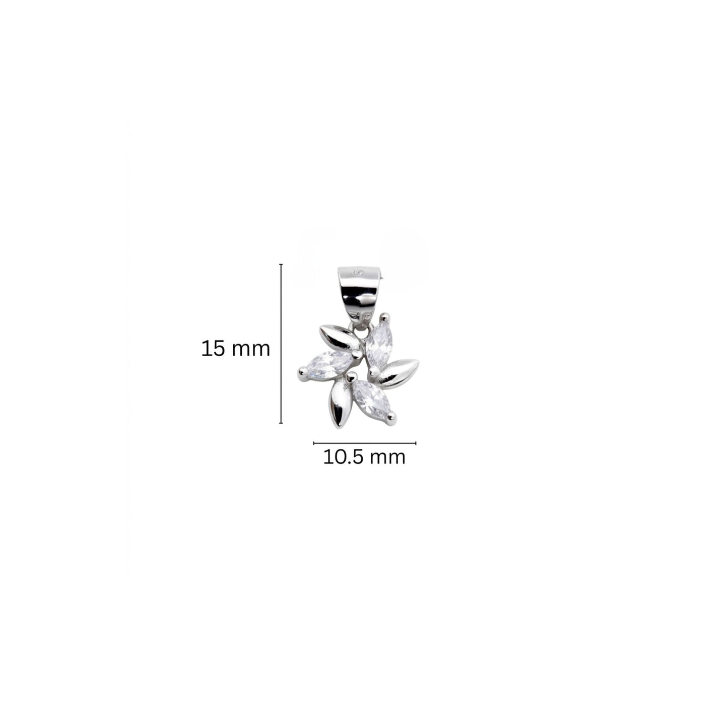 925 Sterling Silver Floral Pinwheel Pendant with Marquise-Cut Cubic Zirconia