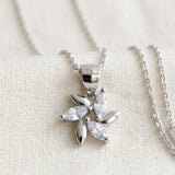 925 Sterling Silver Floral Pinwheel Pendant with Marquise-Cut Cubic Zirconia