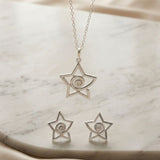 925 Sterling Silver Star Spiral Pendant and Earrings Jewelry Set