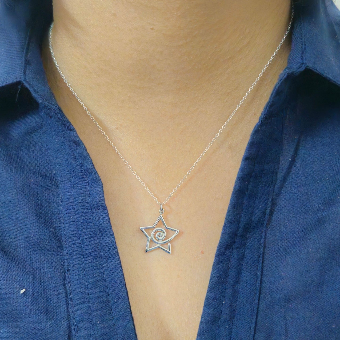 925 Sterling Silver Star Spiral Pendant and Earrings Jewelry Set