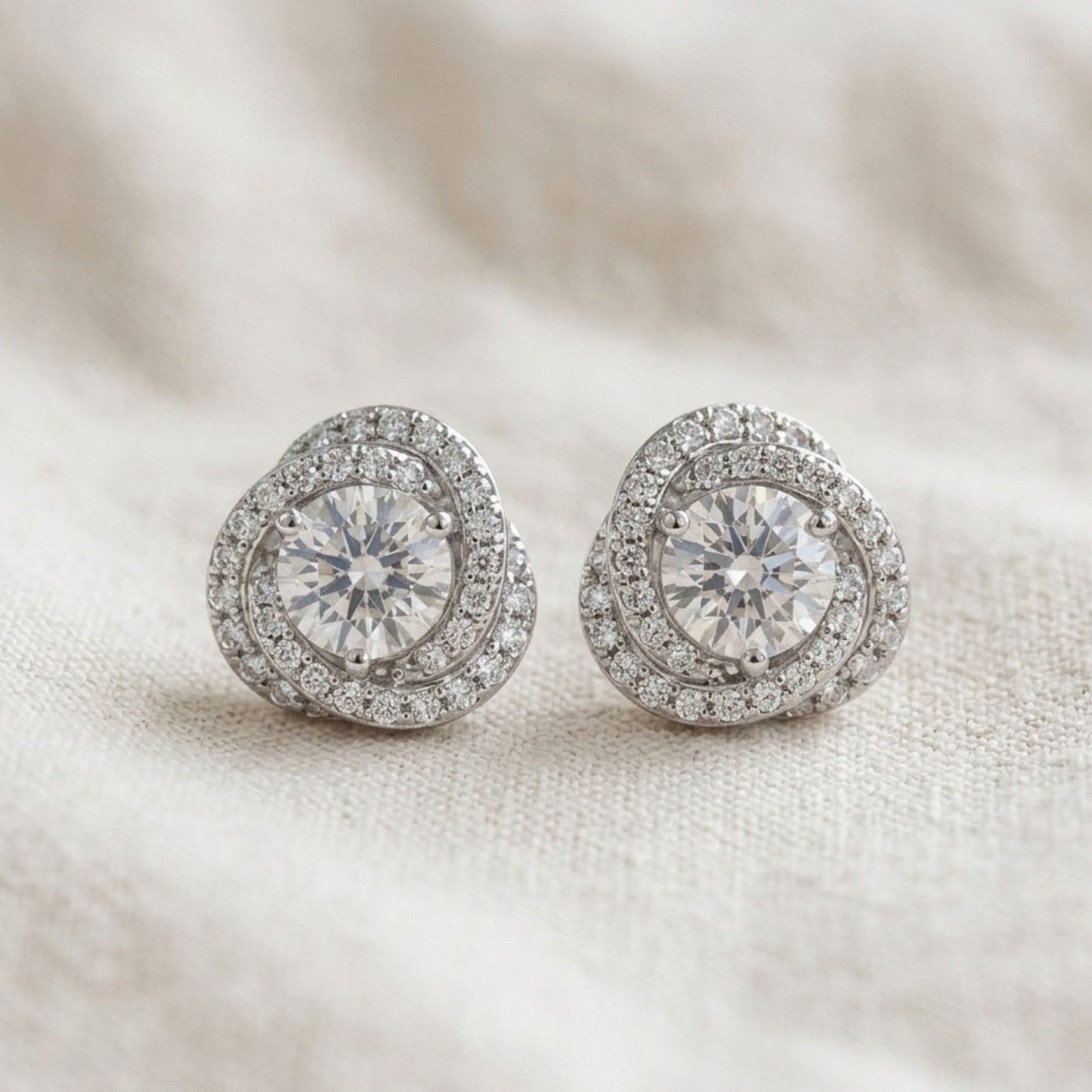 925 Sterling Silver Twisted Halo Stud Earrings With Round Solitare Cubic Zirconia