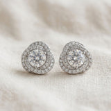 925 Sterling Silver Twisted Halo Stud Earrings With Round Solitare Cubic Zirconia