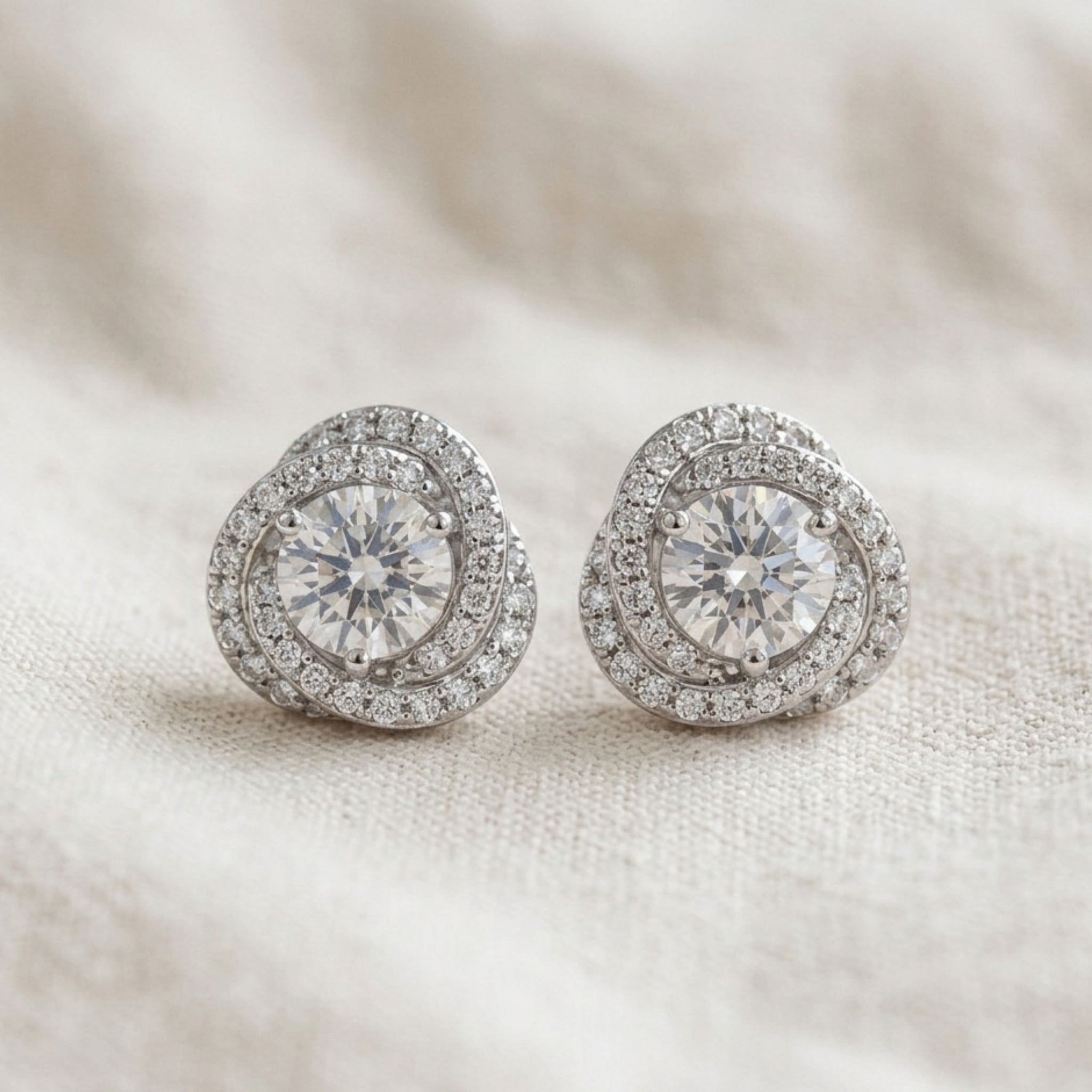 925 Sterling Silver Twisted Halo Stud Earrings With Round Solitare Cubic Zirconia