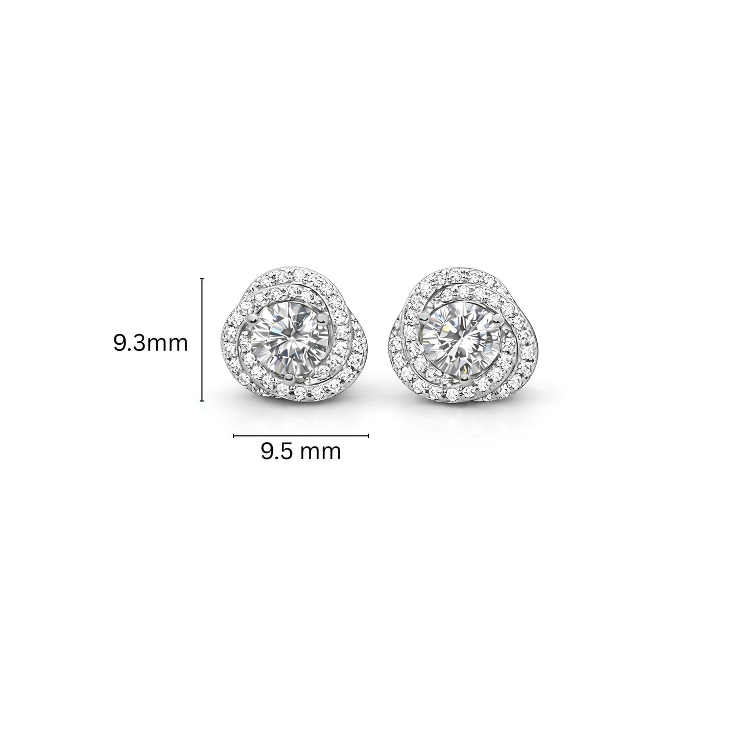 925 Sterling Silver Twisted Halo Stud Earrings With Round Solitare Cubic Zirconia