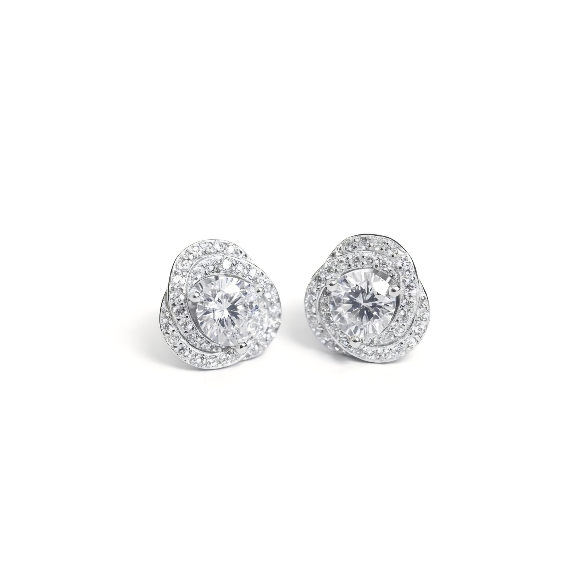 925 Sterling Silver Twisted Halo Stud Earrings With Round Solitare Cubic Zirconia