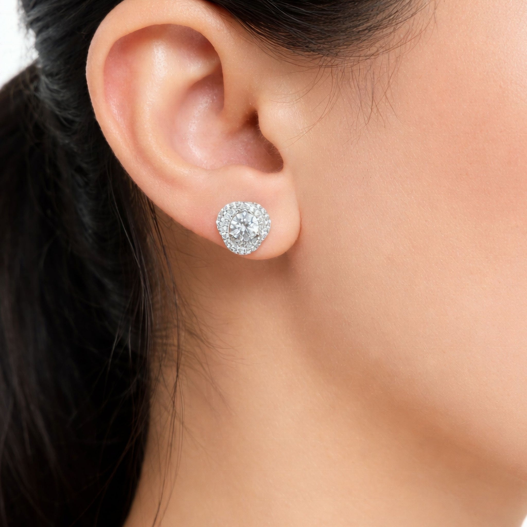925 Sterling Silver Twisted Halo Stud Earrings With Round Solitare Cubic Zirconia