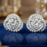 925 Sterling Silver Twisted Halo Stud Earrings With Round Solitare Cubic Zirconia