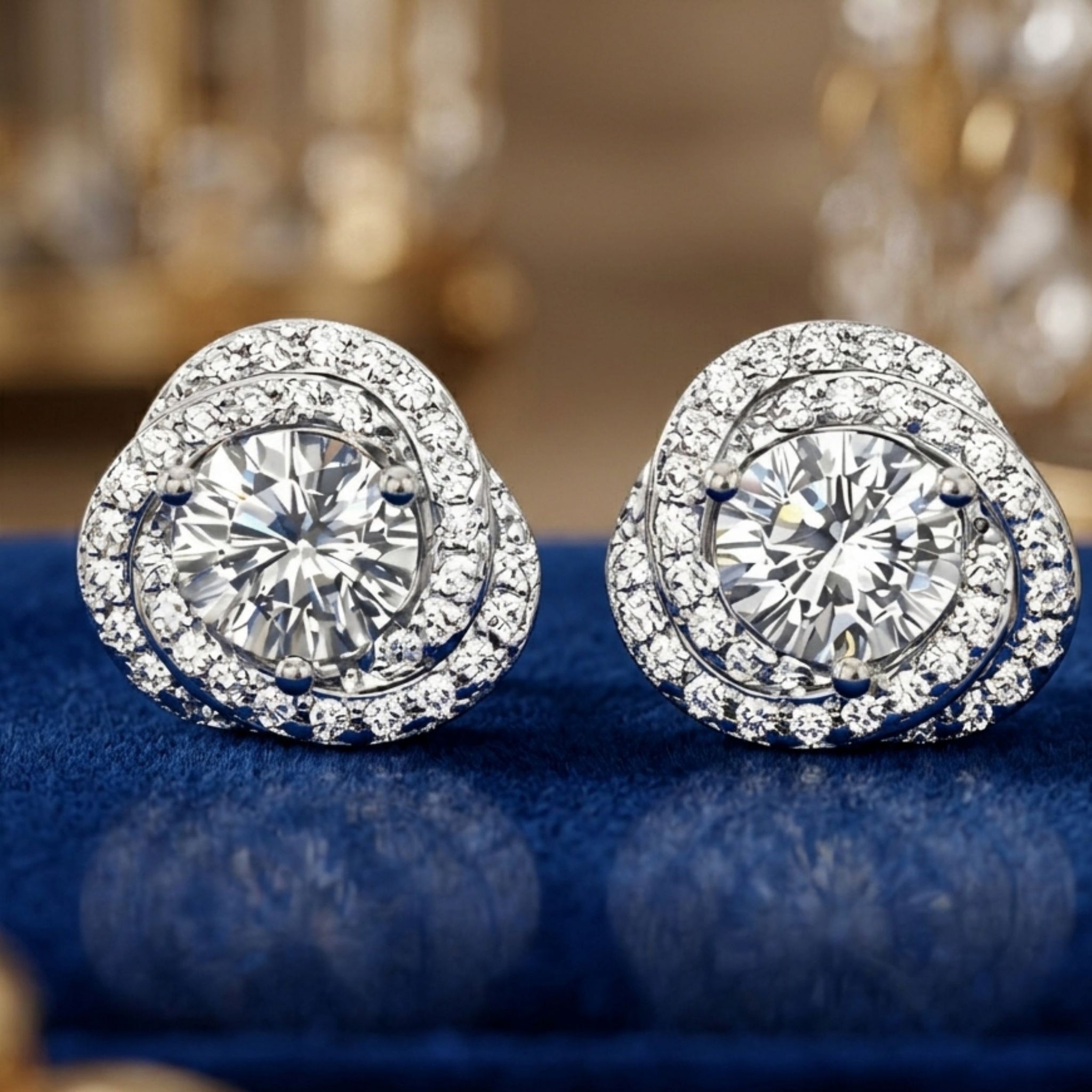925 Sterling Silver Twisted Halo Stud Earrings With Round Solitare Cubic Zirconia