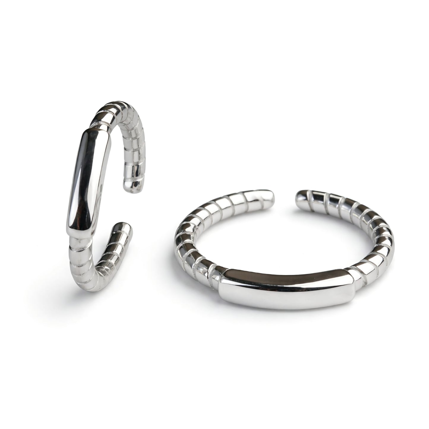 925 Sterling Silver Ribbed Toe Rings with Center Bar