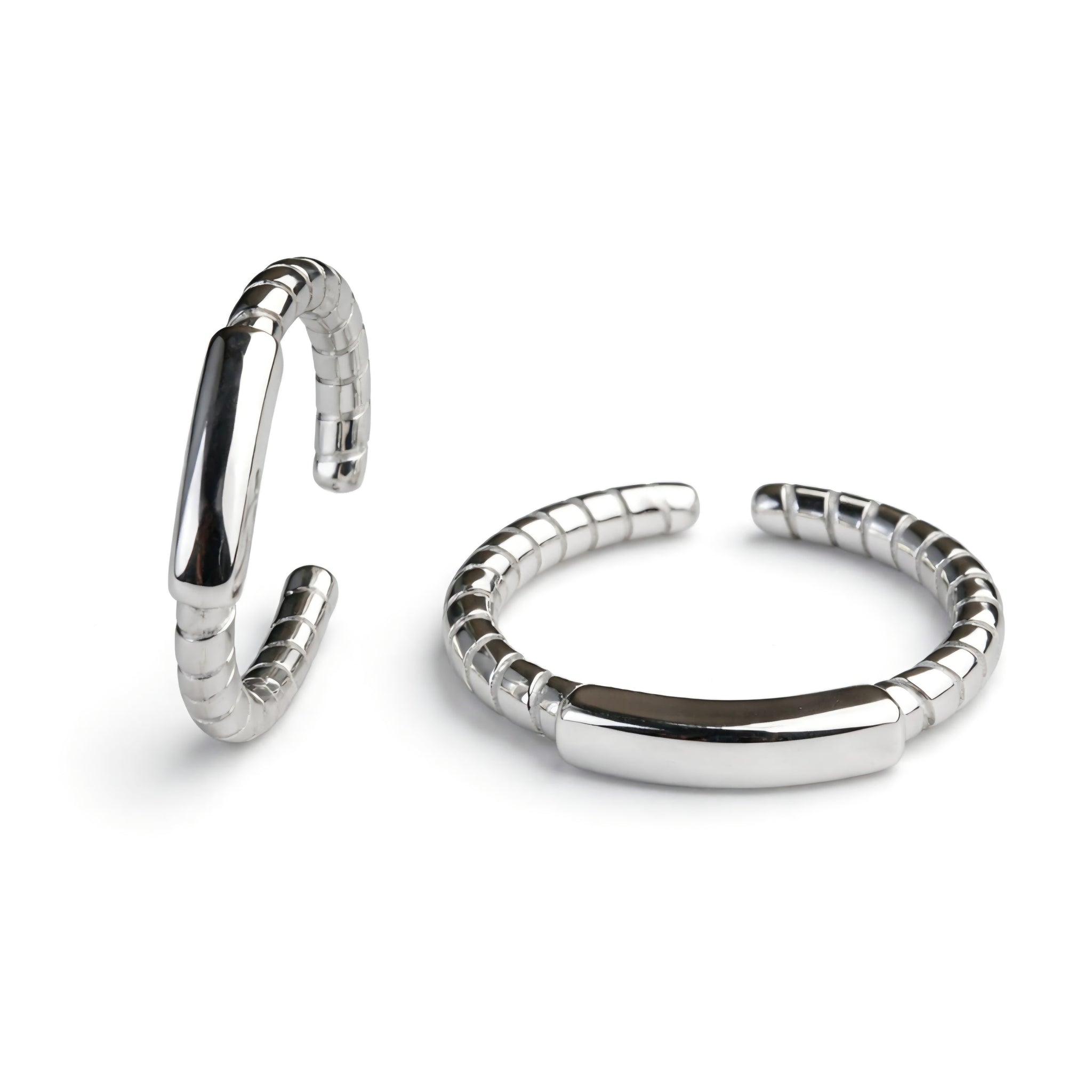 925 Sterling Silver Ribbed Toe Rings with Center Bar