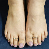 925 Sterling Silver Ribbed Toe Rings with Center Bar