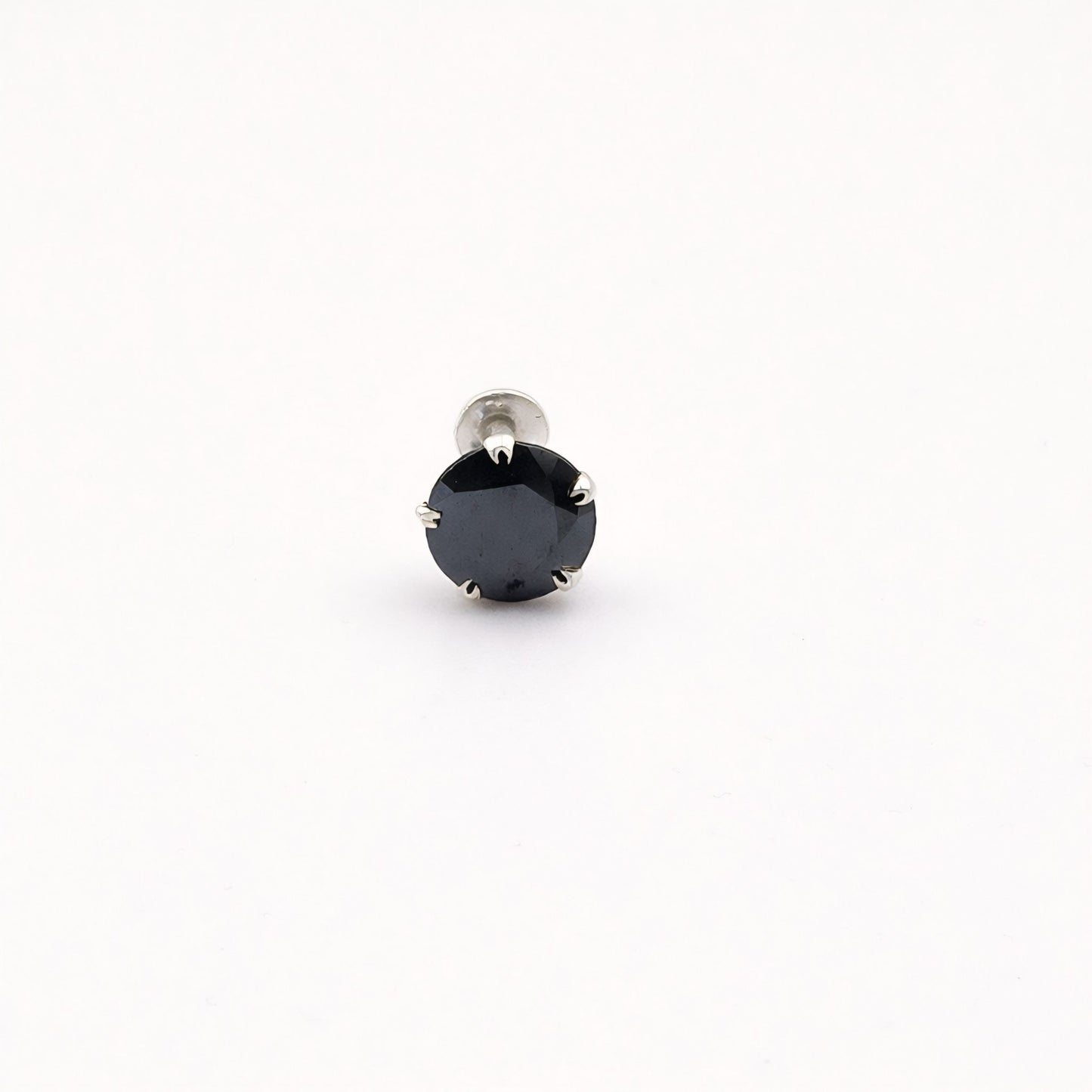925 Sterling Silver Round Black Stone Nose Pin